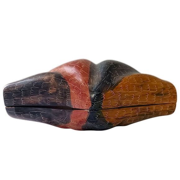 Soapstone Shell Trinket Box Dish Lidded Scallop Seashell Hand Carved Beachy Vtg - Picture 8 of 16